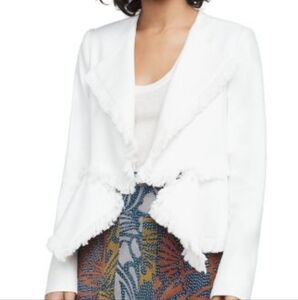 BCBG MAXAZRIA White Linen Blend Western Cowgirl Rock Fringe Boho Blazer Large